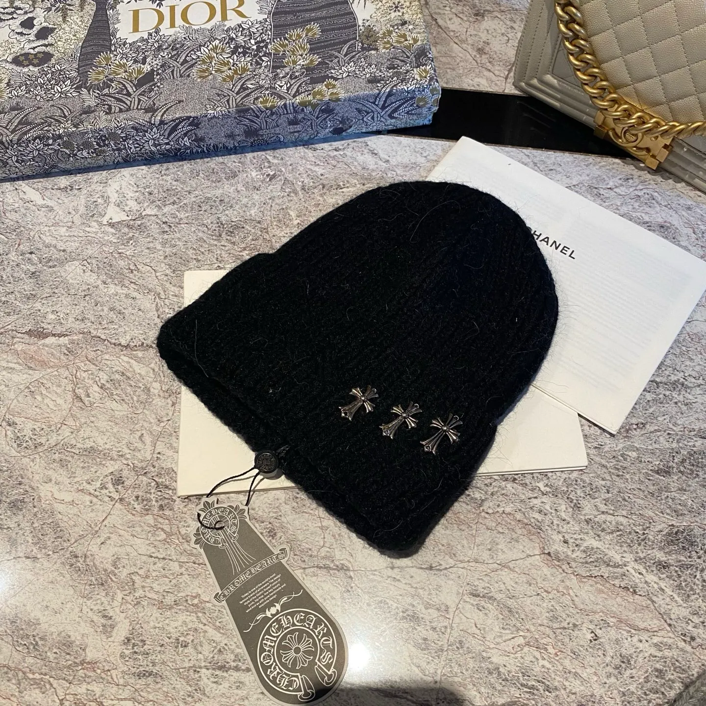 Crow Heart Rabbit Fur Knitted Hat